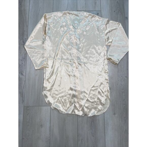 Lingerie Cacique Womens Dress Size L Ivory Satin Shell Button Sheer Slip Shirt - Picture 14 of 14
